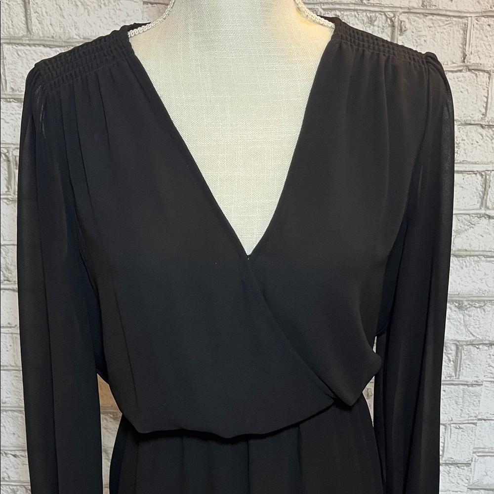 MICHAEL Michael Kors A-line silhouette sheer sleeves smocked waist black dress - Picture 5 of 16